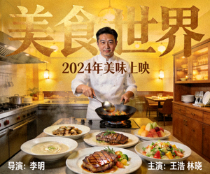 电影《美食世界》海报：厨师烹饪精美菜肴